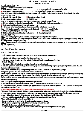 Đề và đáp án kiểm tra học kì I Lịch sử lớp 8 - Năm học 2016-2017